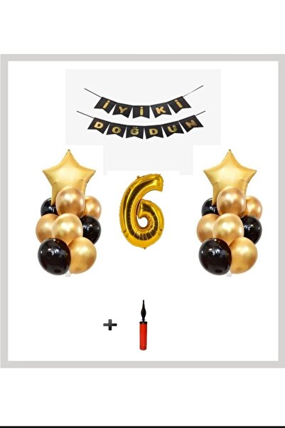 Şeker Adası 6 ani - Set de petrecere cu baloane din folie de aur + pompă pent...