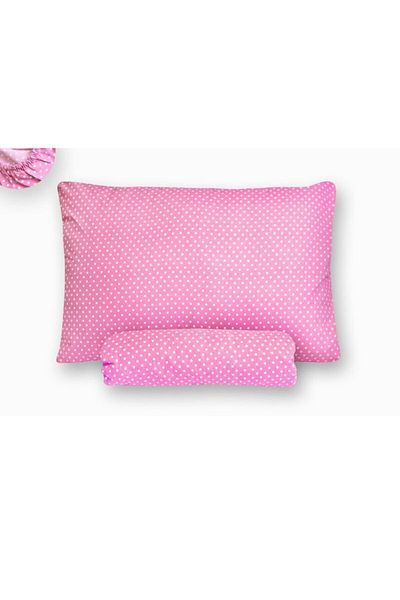 mer-tim ezberbozan ev tekstili Mer-tim Cotton Ranforce Single Pink Polka Dot Elastic Sheet and Pillow Case - 100x200