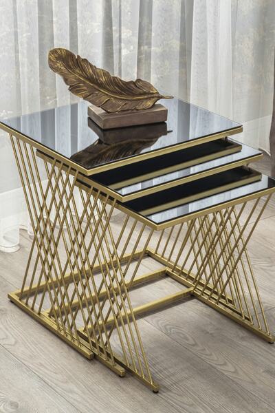 Mobievim Vienna Gold Metal Ayaklı,füme Aynalı Zigon Sehpa