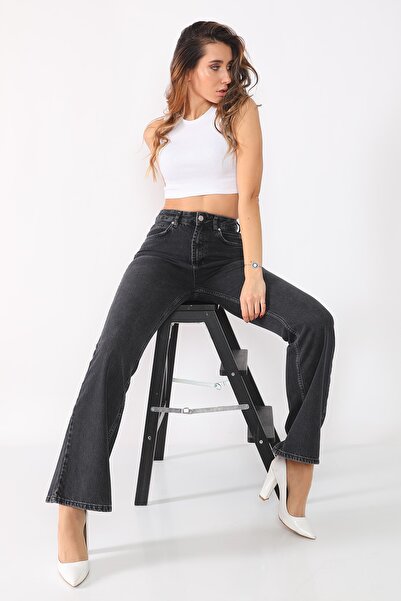 Darkly Jeans Kadın Siyah 90s Vintage Ispanyol Paça Jeans