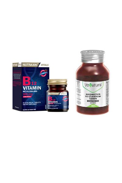 VeNatura Magnesium And Vitamin B6 60 Tablets + Nutraxin Vitamin B12 1000 Mcg 60 Under Tongue Tablets