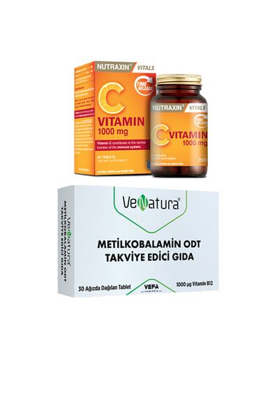VeNatura Vitamin B12 Methylcobalamin Odt 30 Orally Distributed Tablet + Nutraxin Vitamin C 1000 Mg 30 Tablets