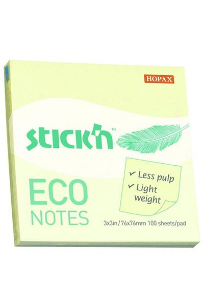 Hopax Stickn 76x76mm Eco Notes ورق ملاحظات لاصق أصفر باستيل 100 ورقة (12 عبوة) 21745