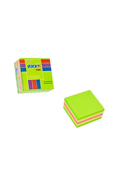 Hopax Stickn 50x50mm Cube Block 4 Np Mix-b ورق ملاحظات لاصق ملون 250 ورقة (4 عبوات) 21534