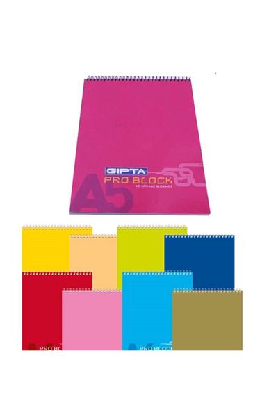 Gıpta Pro Block A5 غطاء من الورق المقوى الحلزوني (مفكرة) 40 ورقة مخططة (عبوة من 12 قطعة) 1400