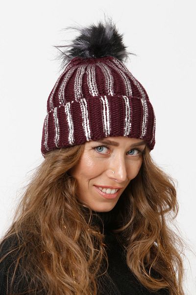 Vemod 75 Foil Printed Folded Pompom Knitwear Knitted Beret - Purple