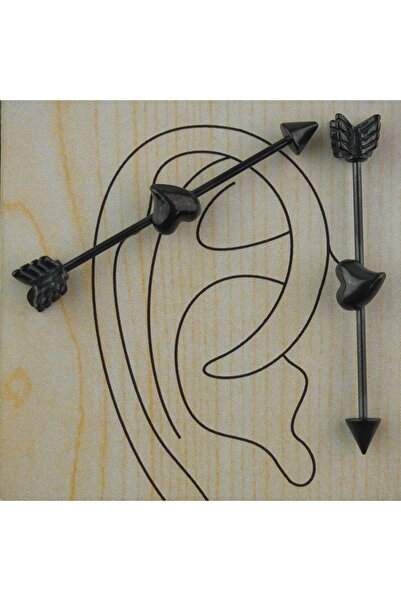 TAKIDAN Ok Kalp Siyah Cerrahi Çelik Köprü Industrial Piercing 36 Mm