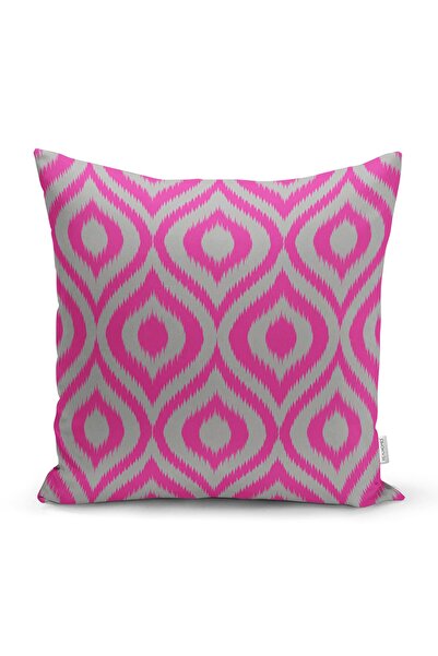 Realhomes Çift Taraflı Özel Tasarım Gri Zeminde Fuşya Ikat Desenli Dijital Ba...