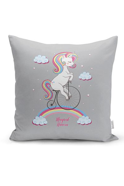 Realhomes Pernă pentru cameră pentru copii cu design unicorn gri - Husă de pernă pentru biciclete
