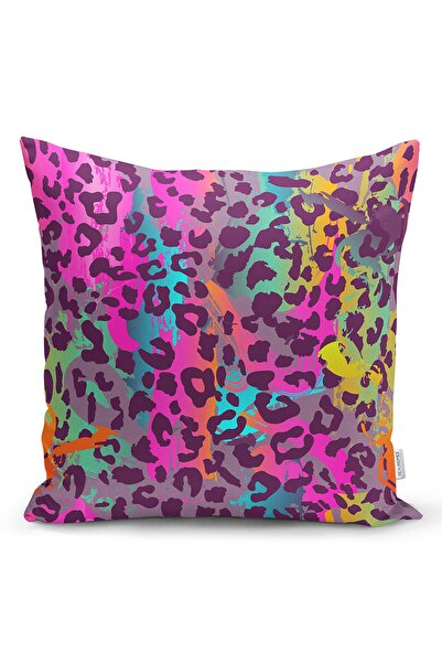 Realhomes Renkli Leopar Desenli Dijtal Baskılı Modern Yastık Kırlent Kılıfı