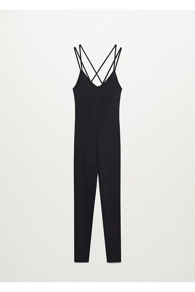 MANGO Woman Women's Black Wrapped Back Shorts Jumpsuit