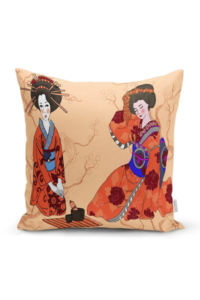 Realhomes Uzak Doğu Kültürlü Japon Kadın Dijital Baskılı Dekoratif Kırlent Kı...