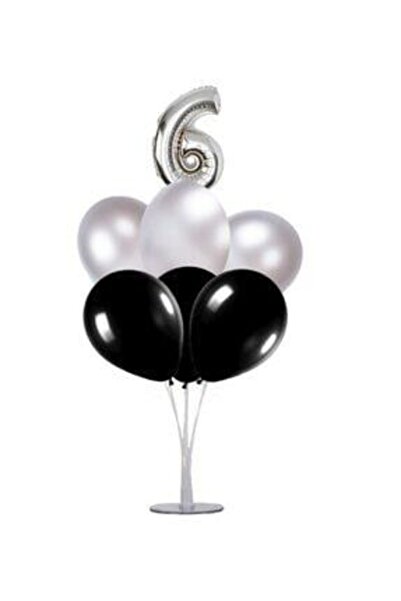 Şeker Adası Balon din folie cu cifre de 6 ani argintiu 40 cm, suport pentru baloane, 6 baloane, ziua de nastere, ziua de nastere, petrecere