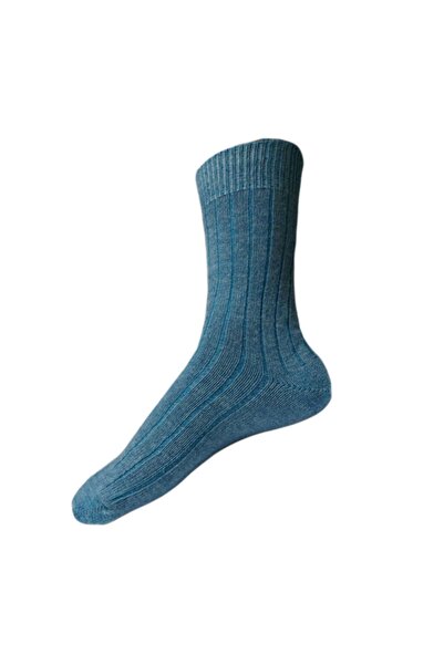 Hakan Tekstil 3' Çift Erkek Lambswool Kalın Mavi Kışlık Yünlü Uzun Soket Çorap
