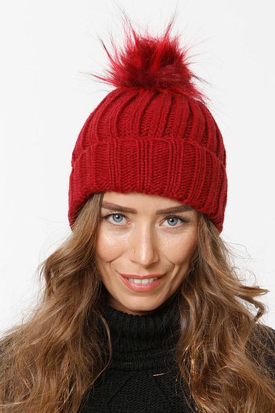 Vemod Folded Fur Pompom Knitwear Knitted Beret Claret Red
