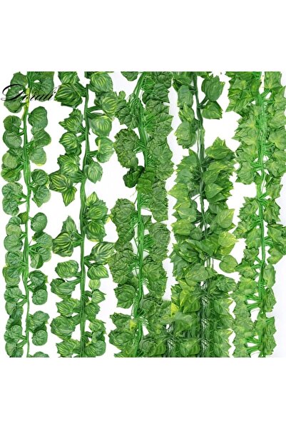 KozmoParti Dekoratif Yeşil Yapraklı Yapay Sarmaşık 230 cm 3 mt Gunışığı Led