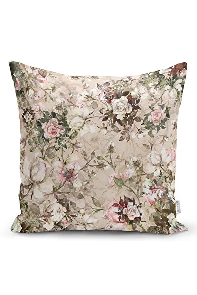 Realhomes غطاء وسادة بتصميم عصري على شكل زهور على أرضية كريمية