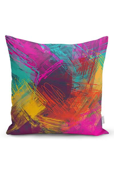 Realhomes Pembe Çok Renkli Colar Dijital Baskılı Modern Yastık Kırlent Kılıfı