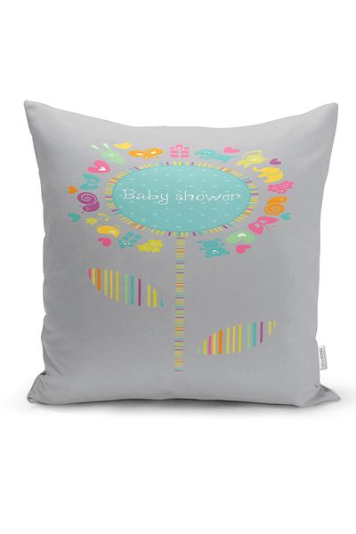 Realhomes Husă de pernă și pernă pentru camera copiilor cu design pentru baby shower pe podea gri