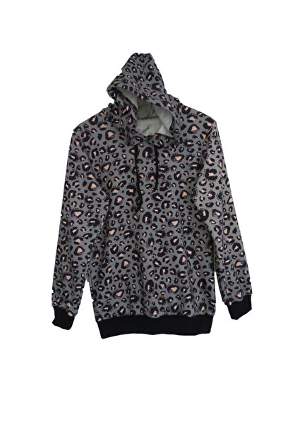 Raf Coll Hanorac cu glugă cu model leopard gri pentru femei