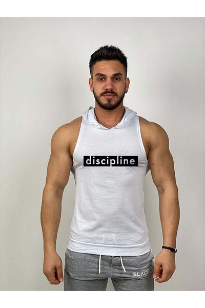 Black İstanbul أسود - Dicipline - قميص داخلي رياضي بغطاء للرأس بدون أكمام للجيم