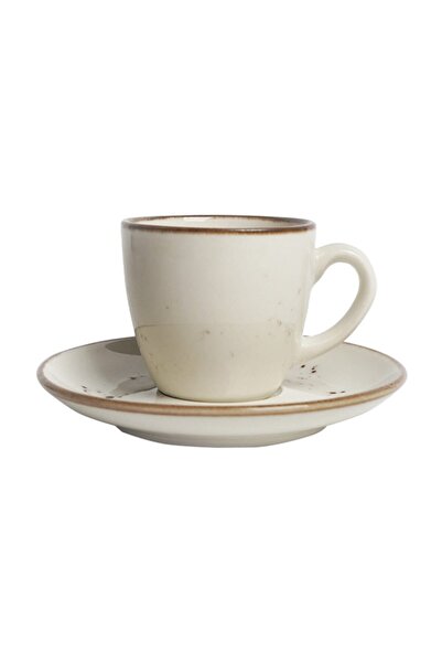 Tulü Porselen Tulu Porselen Luna Krem Renkli 6 Kişilik Kahve Fincan Takımı