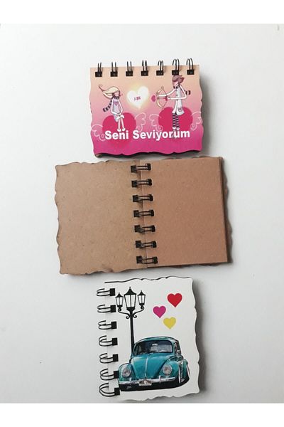 Uyanış Yayınevi Caiet de amintiri și suveniruri din lemn Love&car 10x8 cm/cu fundal de caligrafie cadou