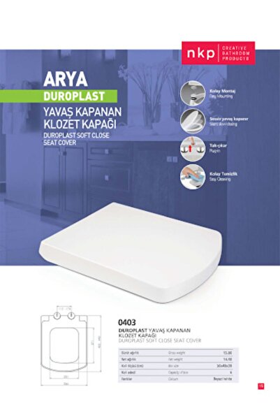 NKP Duroplast Arya Yavaş Kapanan Klozet Kapağı