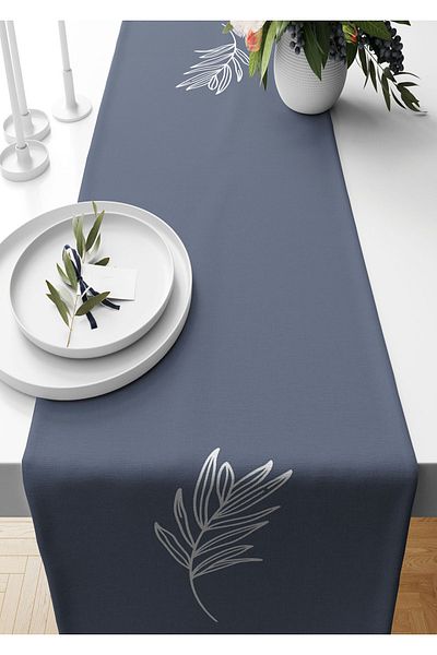 Pilloveland Runner 40*140 Cm Tesut din piele intoarsa cu model frunze pastel