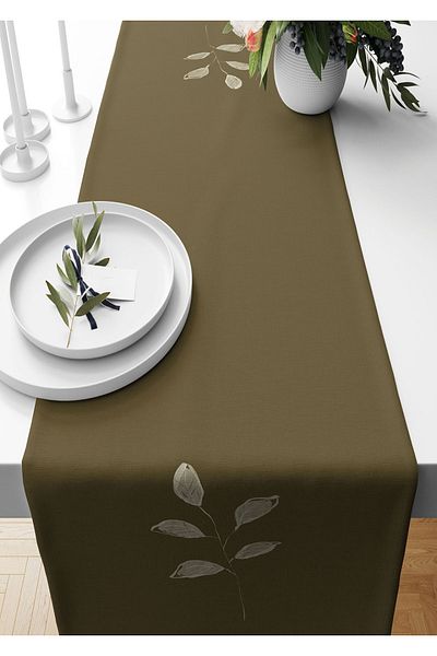 Pilloveland Runner 40*140 Cm Tesut din piele intoarsa cu model frunze