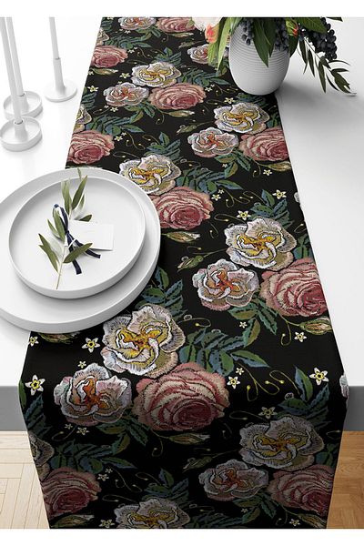 Pilloveland Runner 40*140 Cm Broderie Gonca Tesut din piele intoarsa cu model