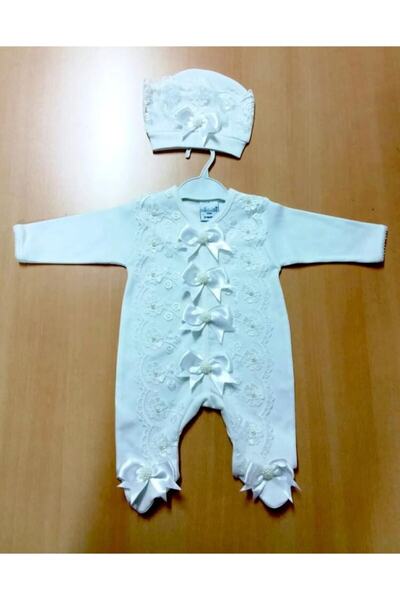 Sönmez Baby Kız Bebek Beyaz Dantelli Fiyonklu Özel Seri Tulum