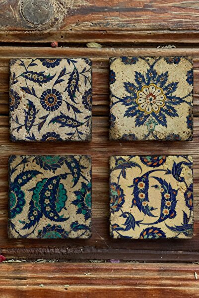 Oscar Stone Decor Baskılı Doğaltaş Bardak Altlığı 4'lü Set Desen Tile