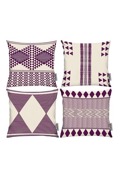RİTMOHOME Nordic, acasă, boem, modern, imprimat pe două fețe, 4 bucăți, 43x43, husă de pernă crem, violet