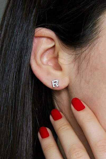 Argentum Concept R Harfi Çivili 925 Ayar Gümüş Tek Küpe - 12078401