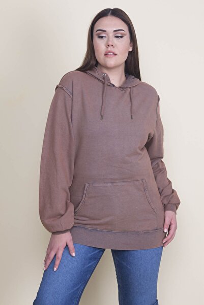 Şans Plus Size Sweatshirt - Brown - Regular