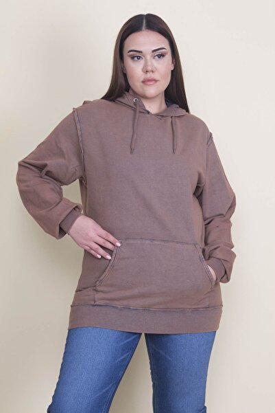 Şans Plus Size Sweatshirt - Brown - Regular