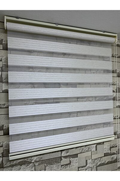 PERDECİNİZ Krem Renk Çizgili Zebra Perde (düz)