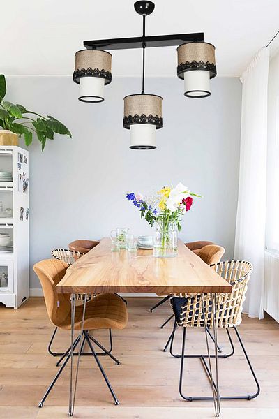 VENON Güven Chandelier Helis 3-Piece Black Row Lampshade Brown White Glass Chandelier