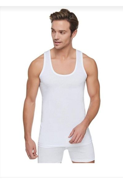 Tutku Men's White Cotton Tank Top 6 Pack