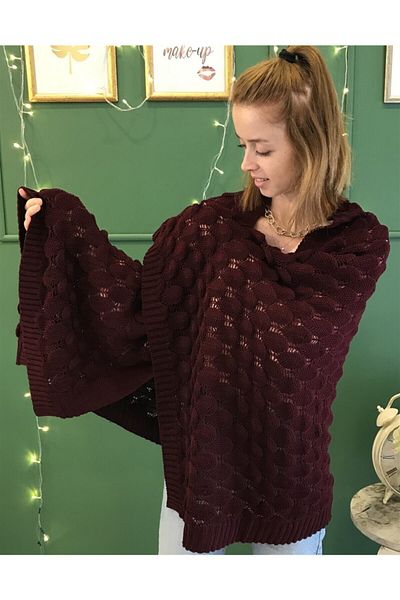 Ocean Openwork Dark Burgundy Knitwear Shoulder Shawl