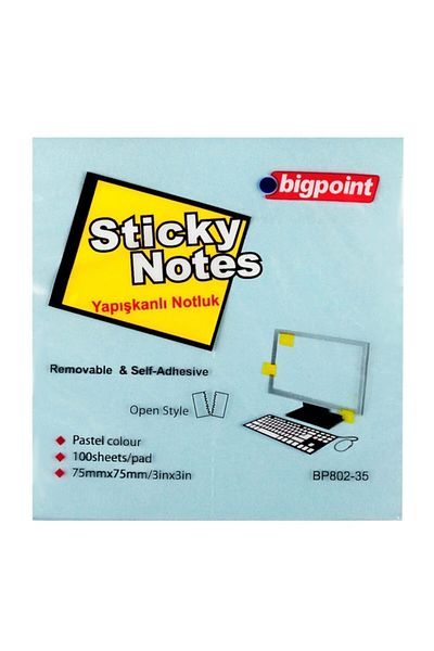 Bigpoint Adhesive Note Paper 75x75mm Blue 12 Pack