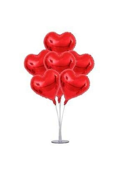 Şeker Adası Footed Heart Balloon Stand + Red Foil Heart Balloons--skradaparti219