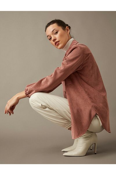 Koton Women's Pink Corduroy Shirt