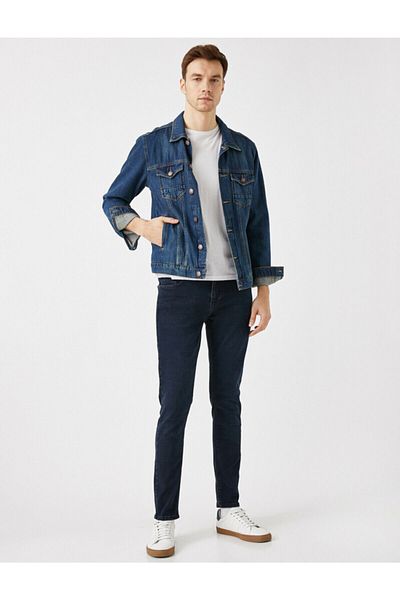 Koton Férfi sötétkék Brad Slim Fit Jean nadrág