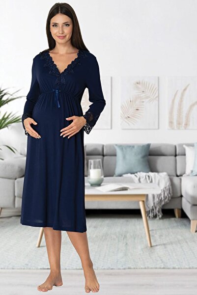 kaktüslohusa Cămașă de noapte de maternitate din bumbac, cu guler din dantelă...