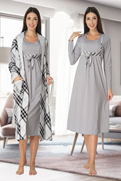 Effortt مجموعة Mayss Collections 8085 طقم ثوب نوم للحمل باللون الرمادي مع ثوب...