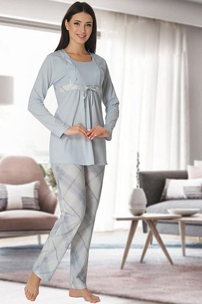 Effortt Set pijamale de maternitate Mayss Collections 8082 de culoare albastră cu caracteristică pentru alăptare