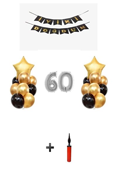 Şeker Adası 60 Years - Silver Silver Foil Balloon Party Set + Balloon Pump!!-- Skradaparti171