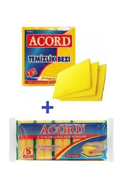 Acord 2-Piece Cleaning Set - 3-Piece Yellow Cleaning Cloth - 5-Piece Dish Sponge